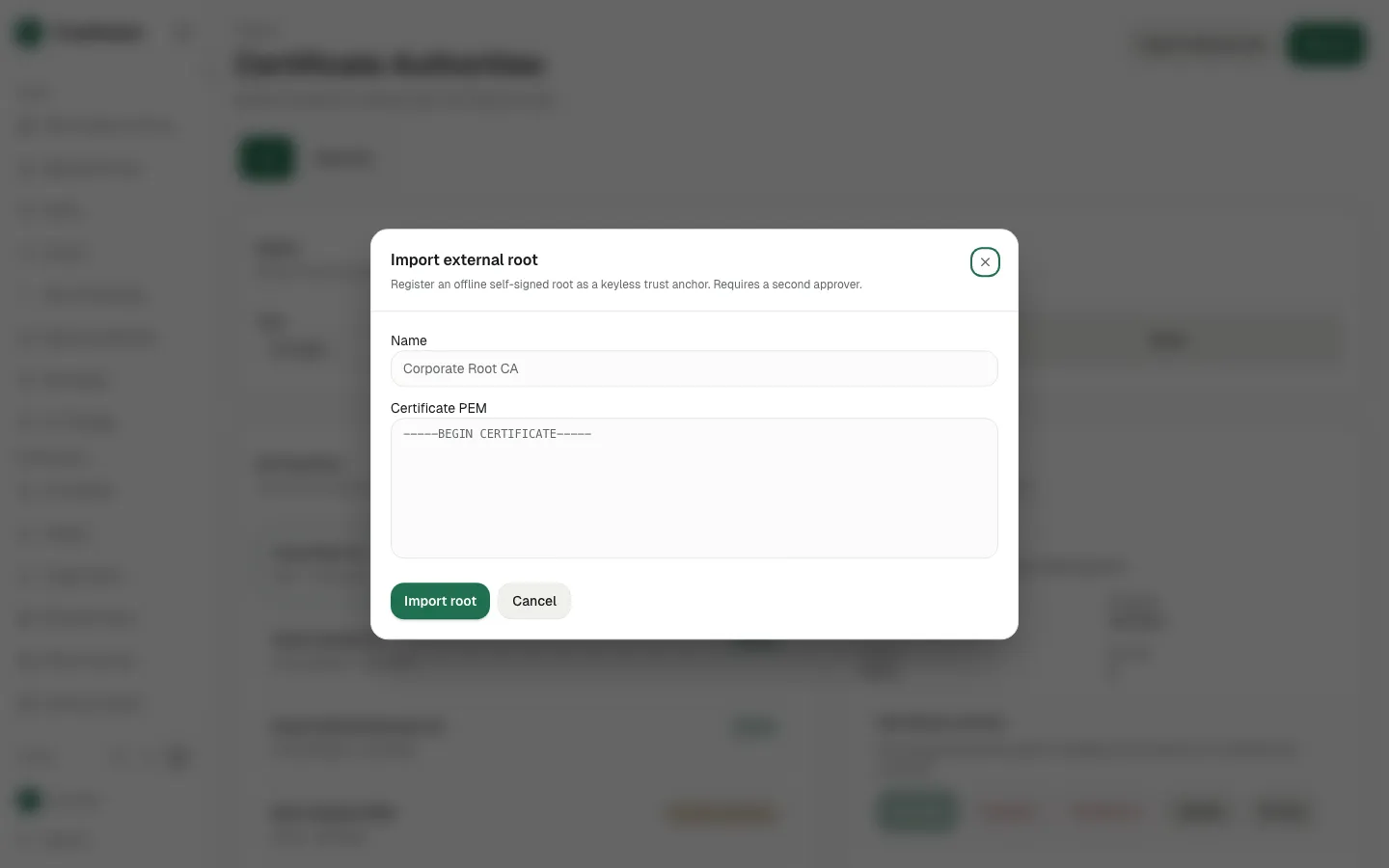 Click Import external root