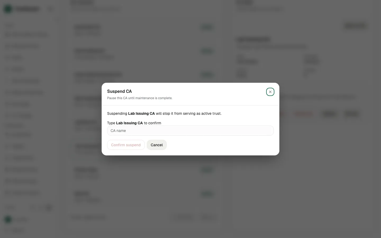Click Suspend