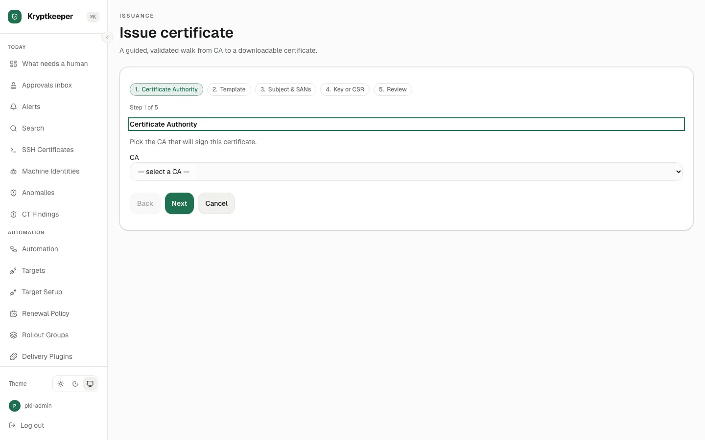 Open /certificates/issue