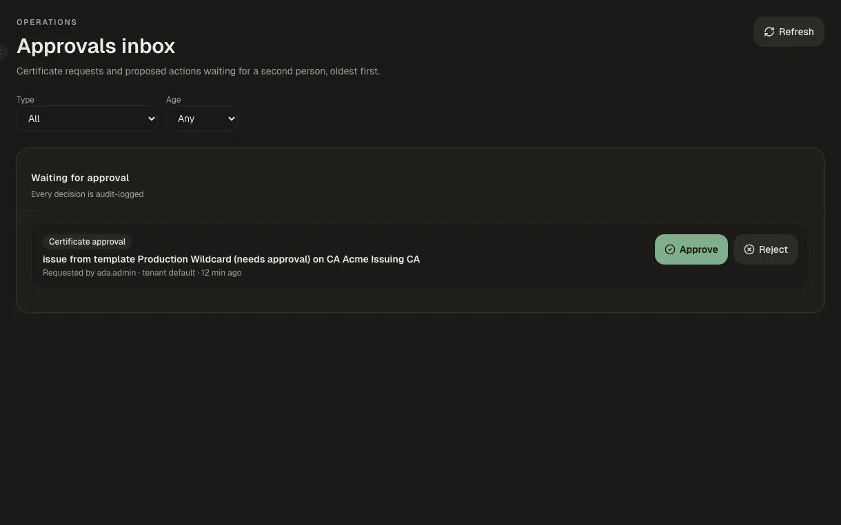 Approvals and guardrails screen in Kryptkeeper