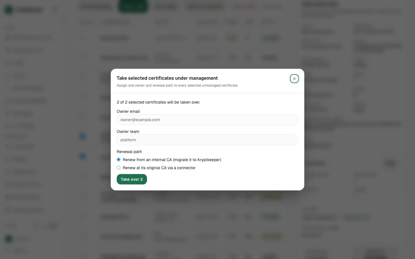 Click Take over selected