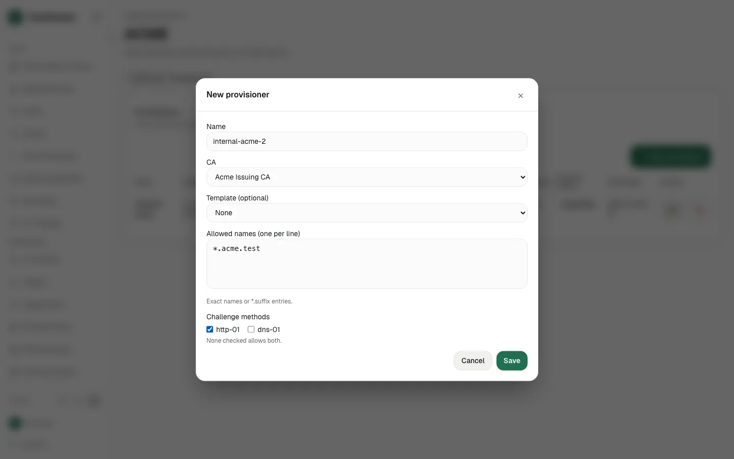 The filled provisioner dialog
