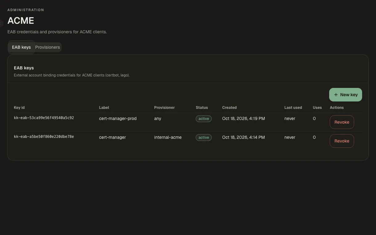 Automation and enrollment screen in Kryptkeeper
