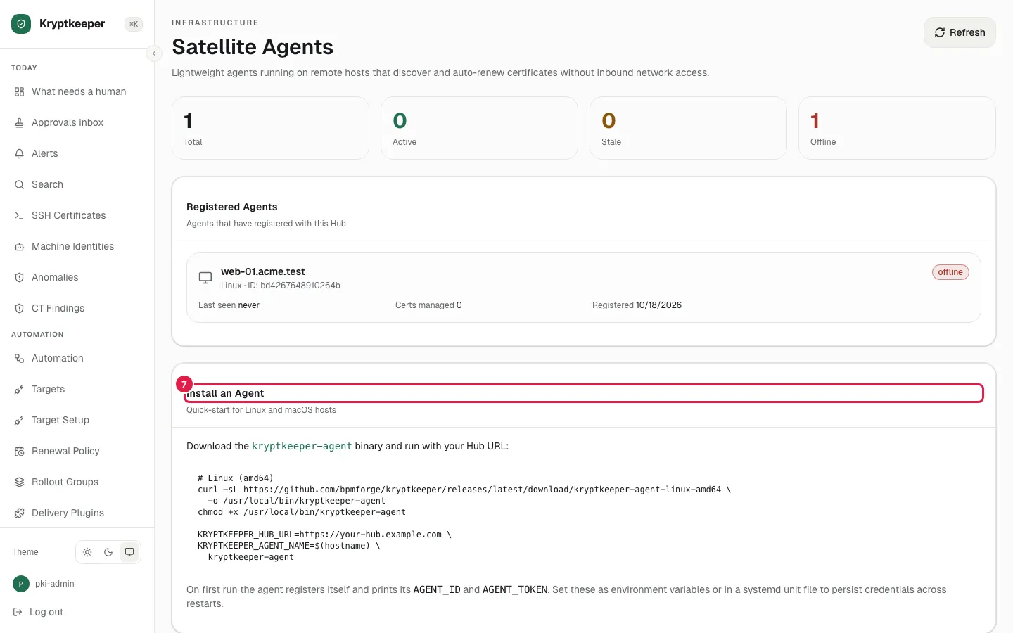 Enroll the Windows agent screen in Kryptkeeper