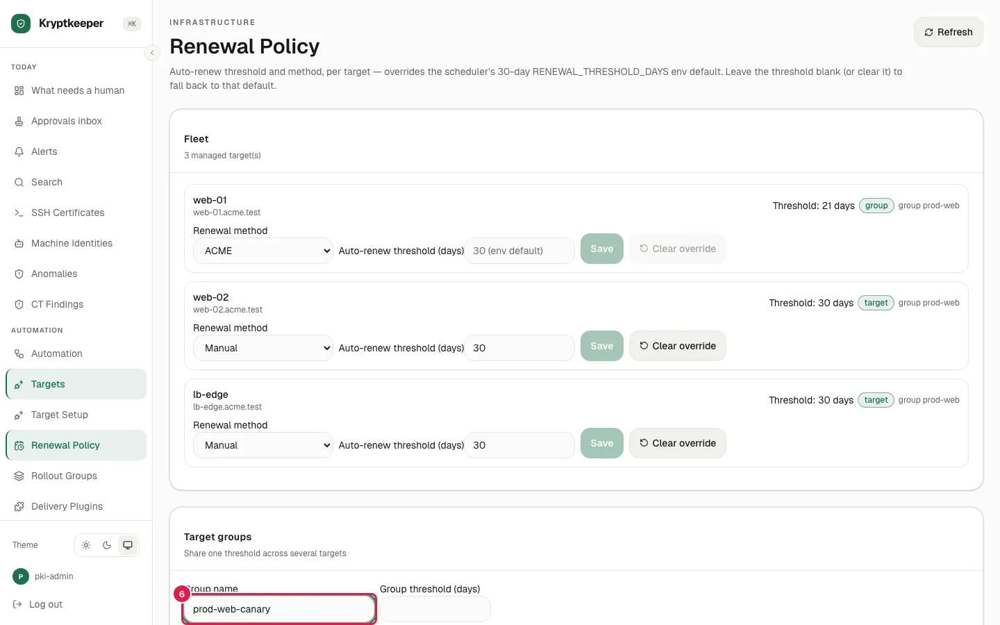 Fill Group name with "prod-web-canary"
