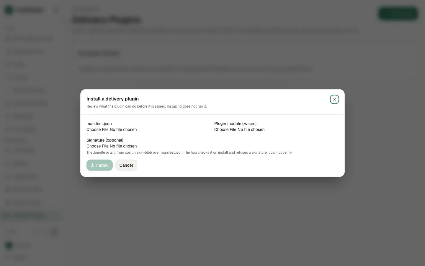 Install a delivery plugin screen in Kryptkeeper