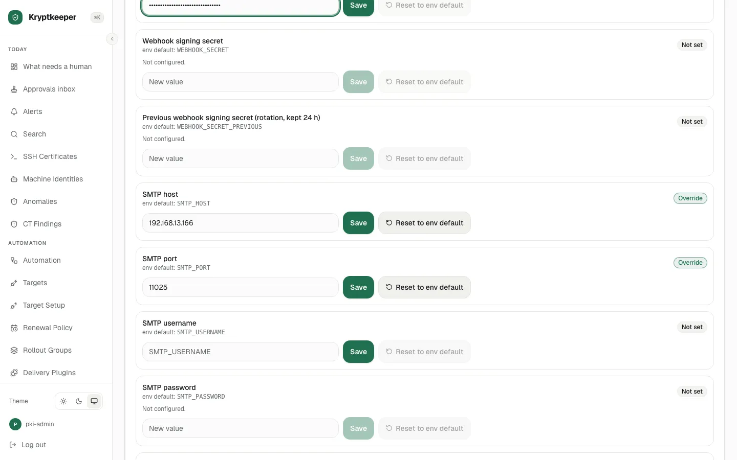 Fill Webhook URL with "http://192.168.13.166:18099/hook"