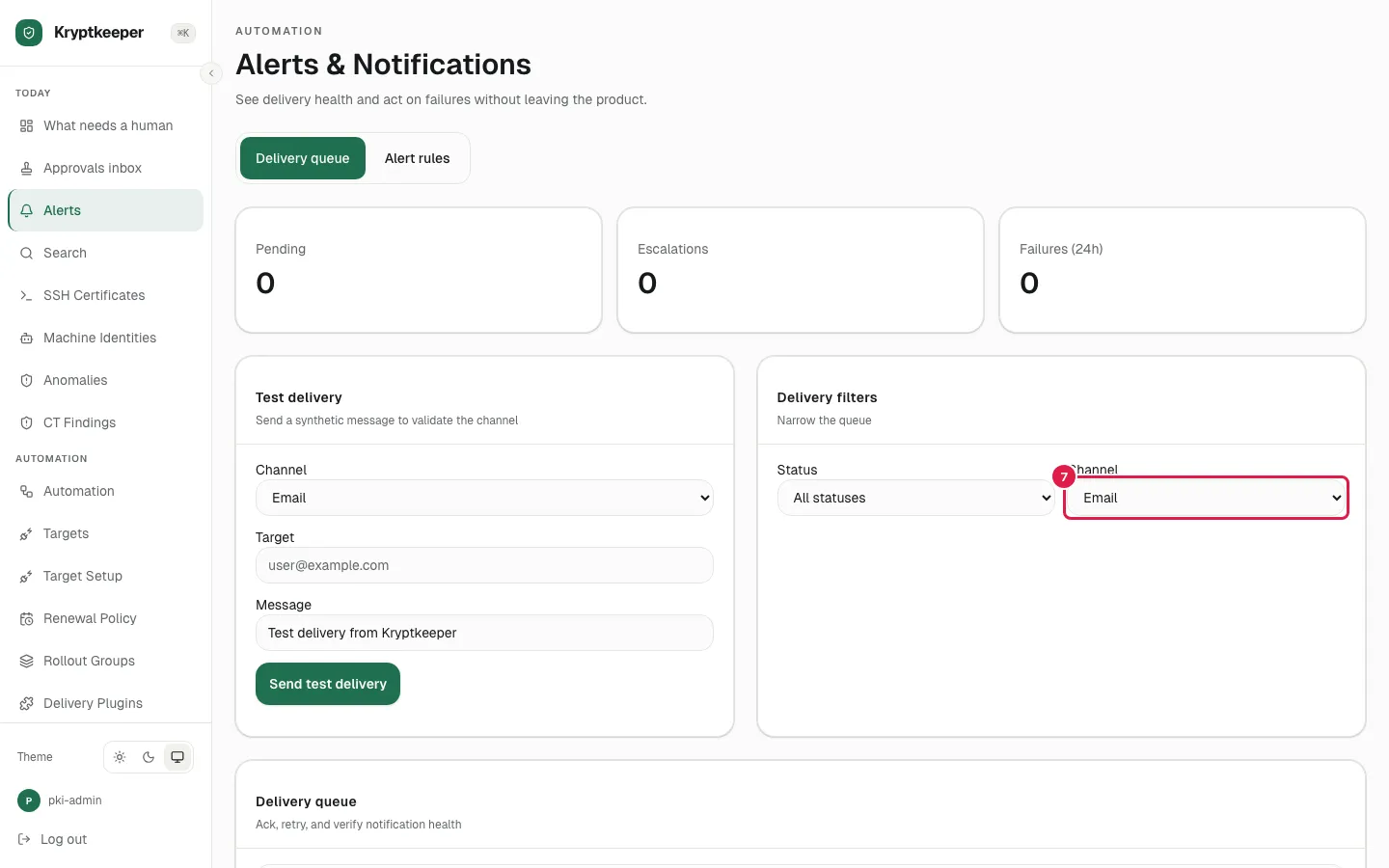 Select "Email" in Filter deliveries by channel