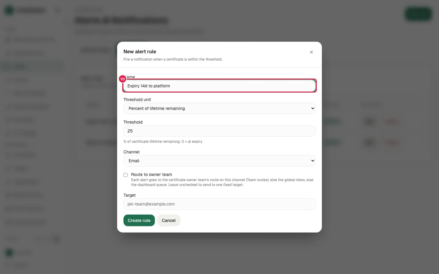 Fill Name with "Expiry 14d to platform"