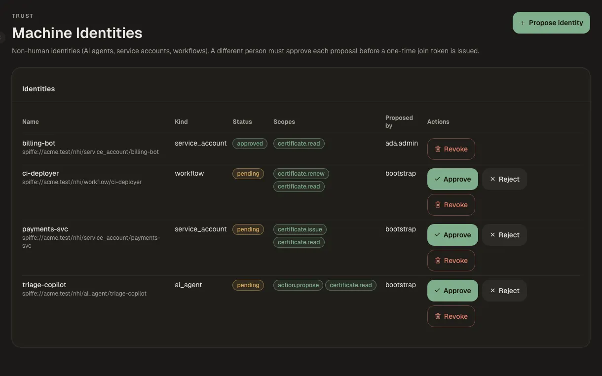 Machine and workload identity screen in Kryptkeeper