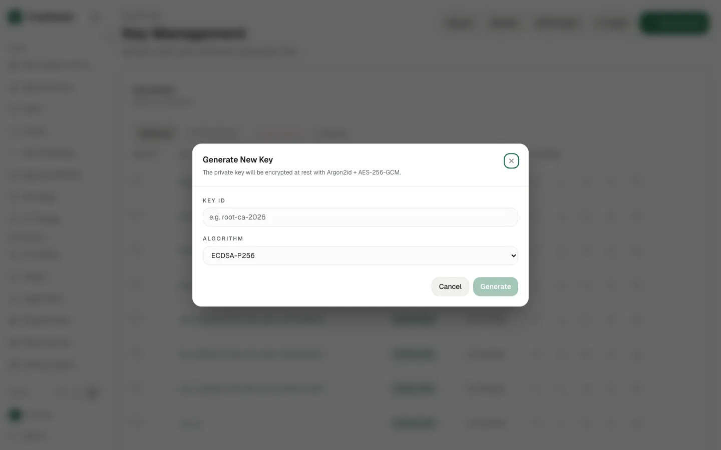 Click Generate Key