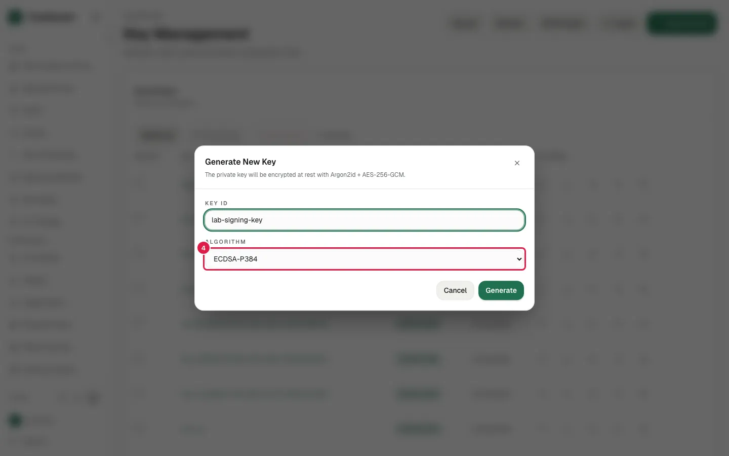 Select "ECDSA-P384" in select