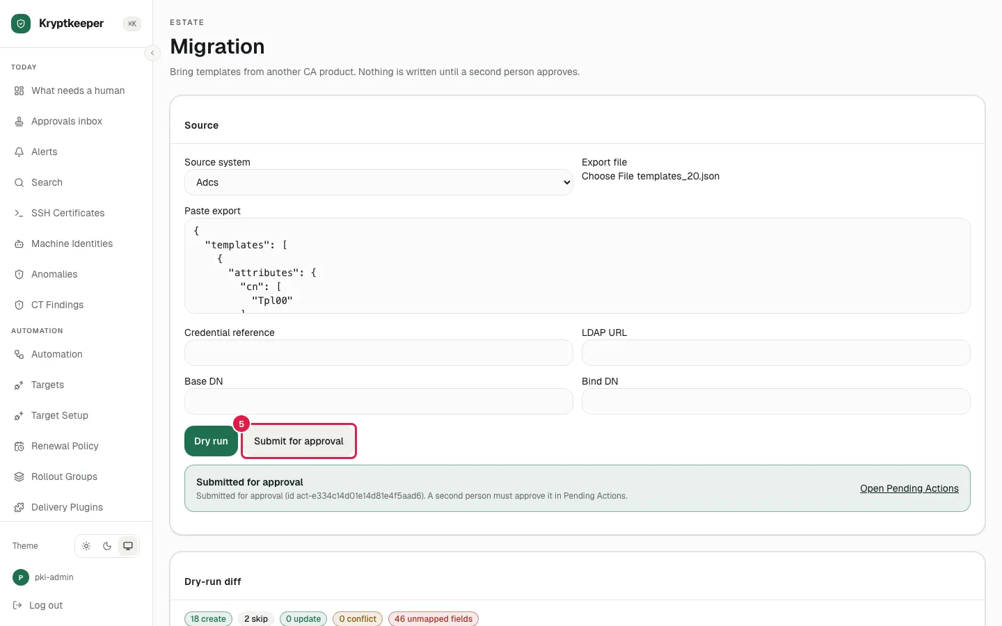 Import templates from ADCS screen in Kryptkeeper