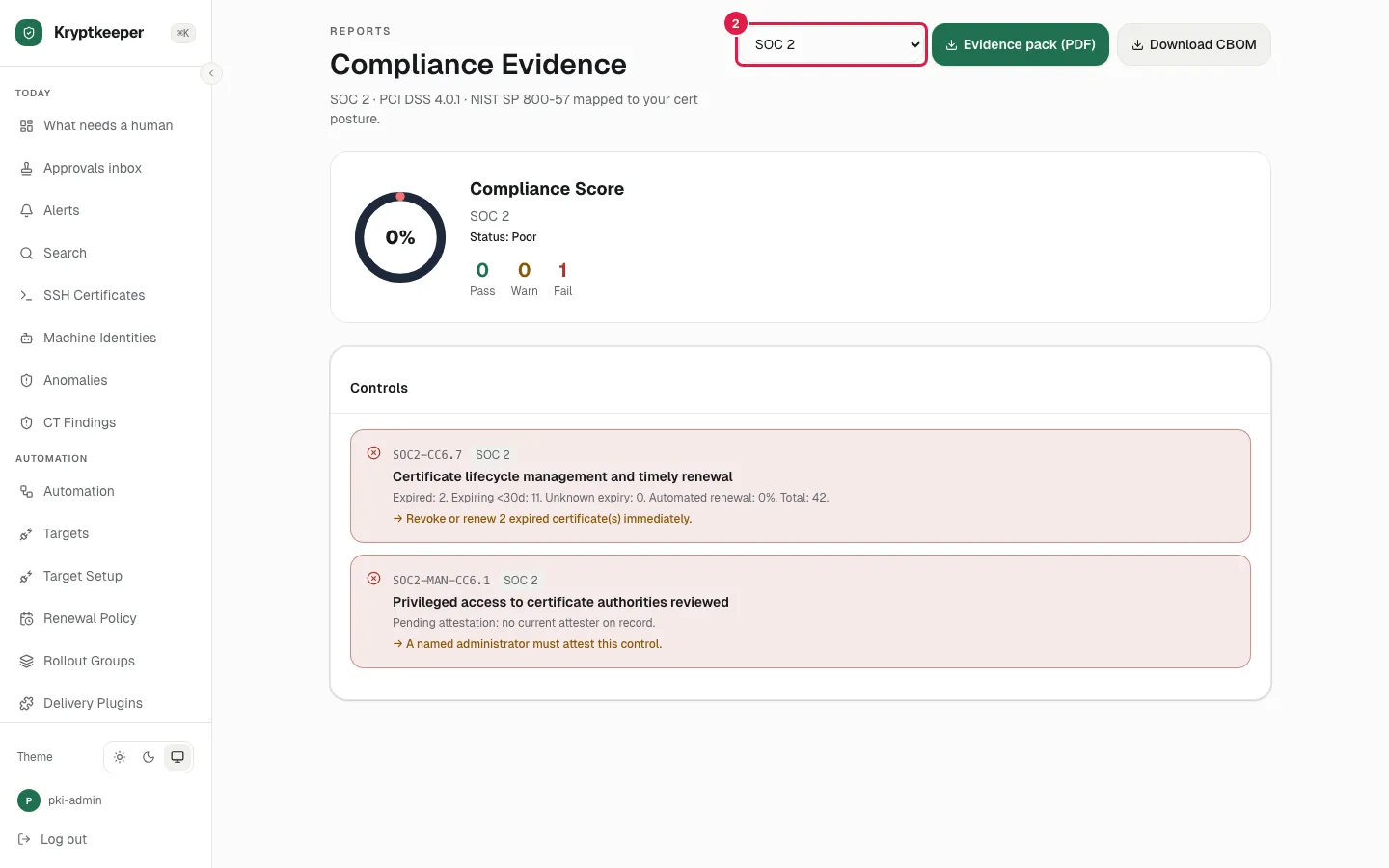 Select "SOC 2" in Compliance framework