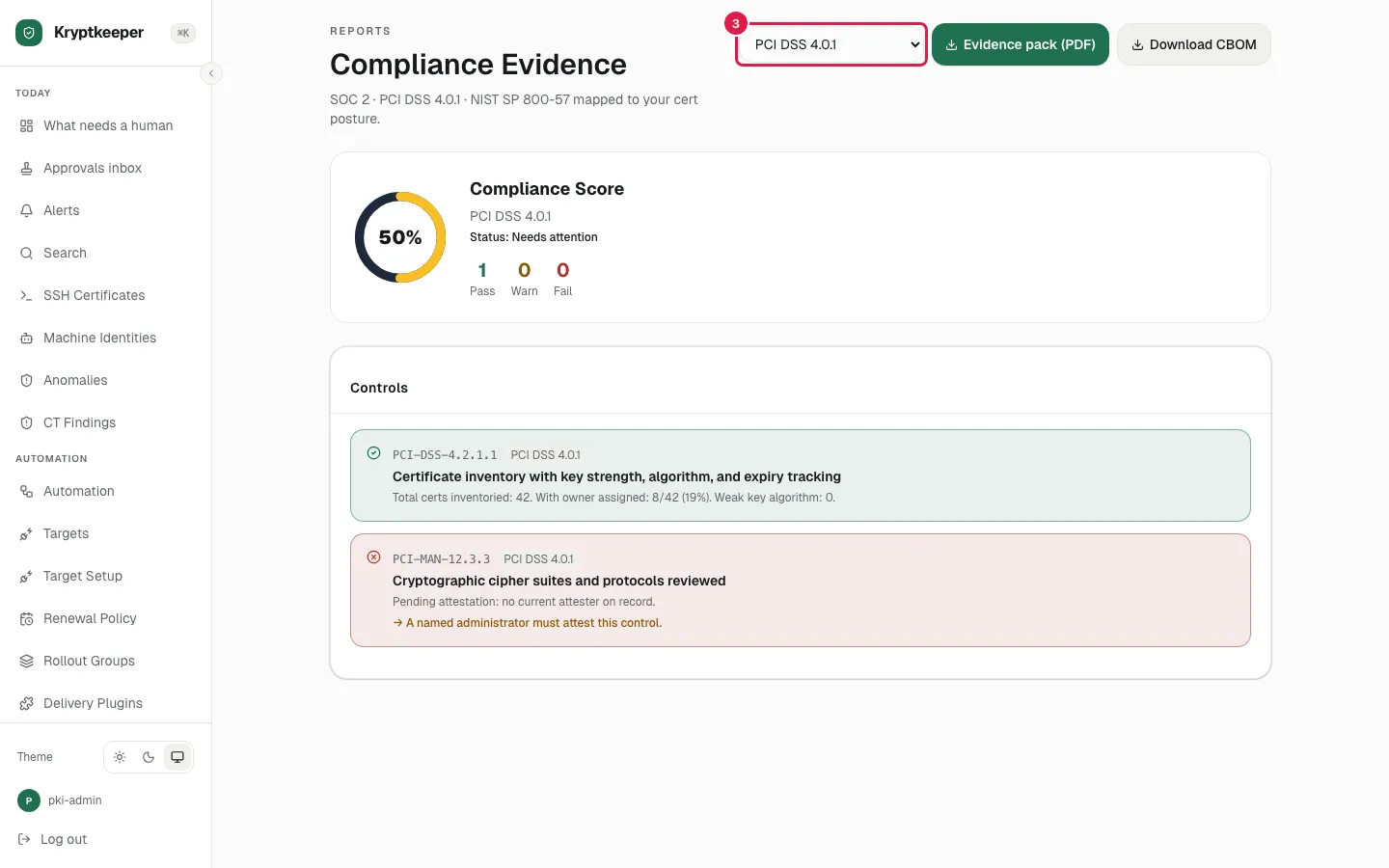 Select "PCI DSS 4.0.1" in Compliance framework