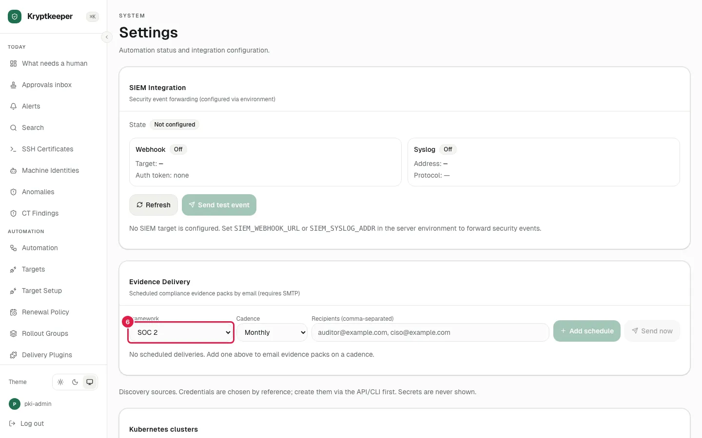 Select "SOC 2" in Framework